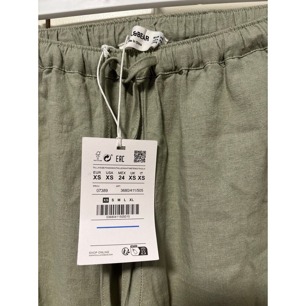 Pull&Bear Linen Blend Drawstring Pants Women’s XS Sage Green Wide Leg NWT - Picture 5 of 6